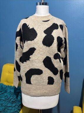 Animal-Print Crewneck Sweater - Beige/Black